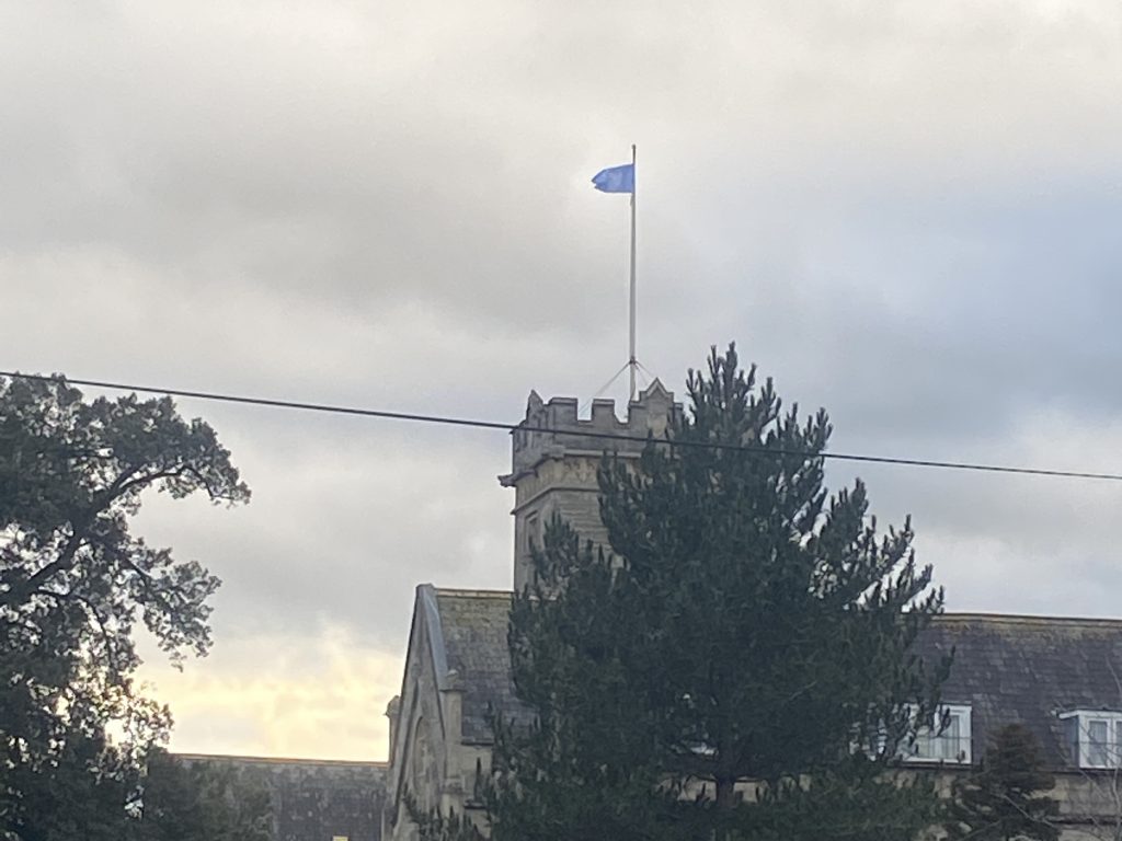 building with a flag