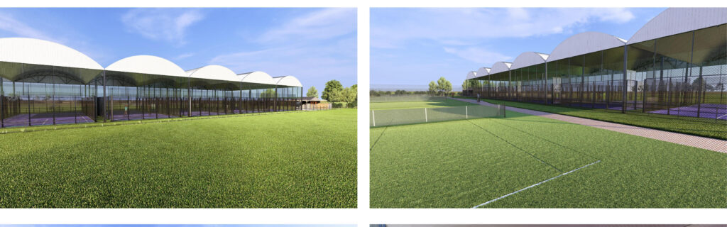 An architects drawing of the Queen's College Padel Courts